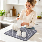 Wiselife Dish Drying Mat Super Absorbent Drying Mat Large Dish Drying Mats For Kitchen Counter Easy Clean Dish Mat Kitchen Drying Mat15"X 18" Stylish Grey