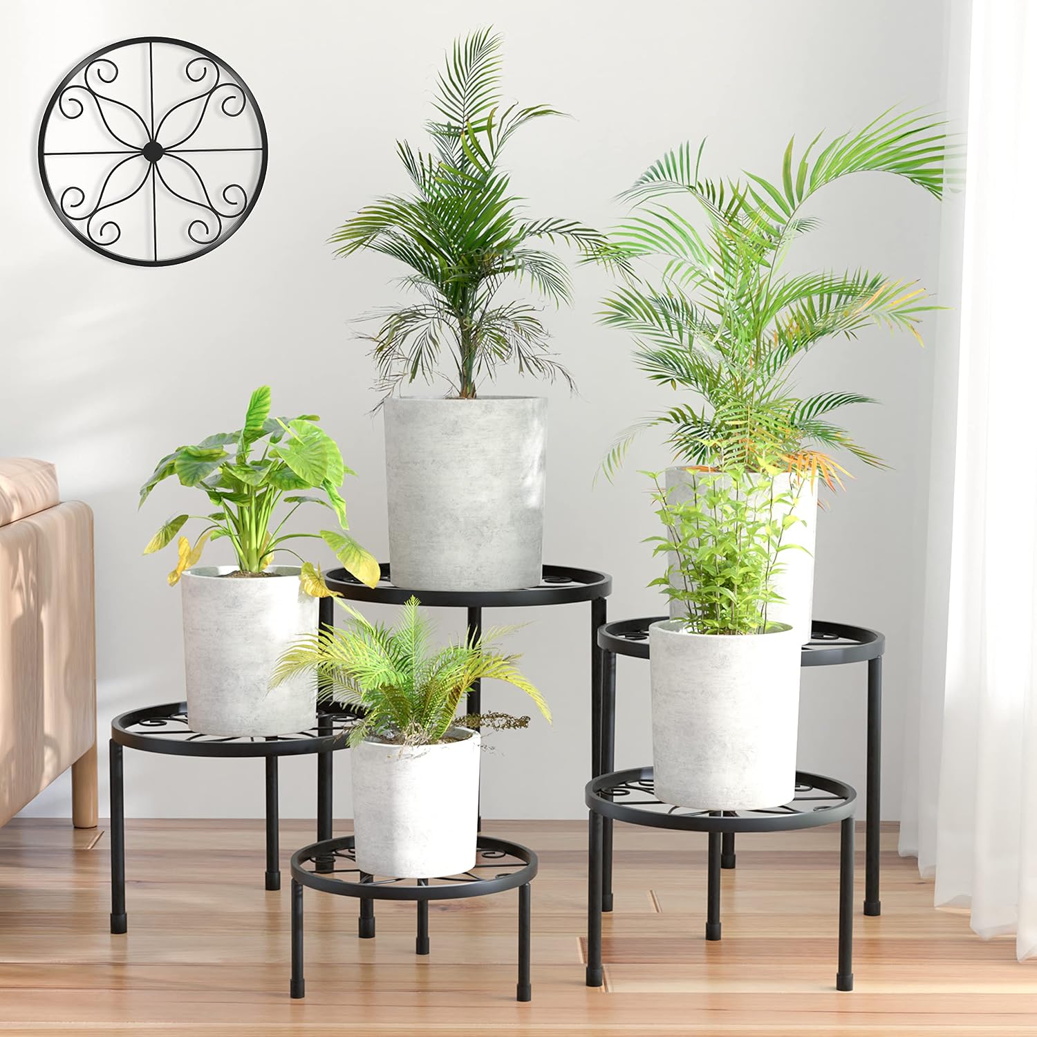 5-Pack Decent Metal Plant Stands, Heavy Duty Flower Pot Stands For Multiple Plant, Anti-Rust Iron Plant Pot Shelf, Decoration Racks For Home Indoor And Outdoor (5 Pack Black)