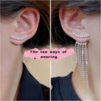 Silver Rhinestone Tassel Earrings for Women Long Tennis Prom Earrings Crystal Chain Dangle Earrings Wedding Party Jewelry (A)