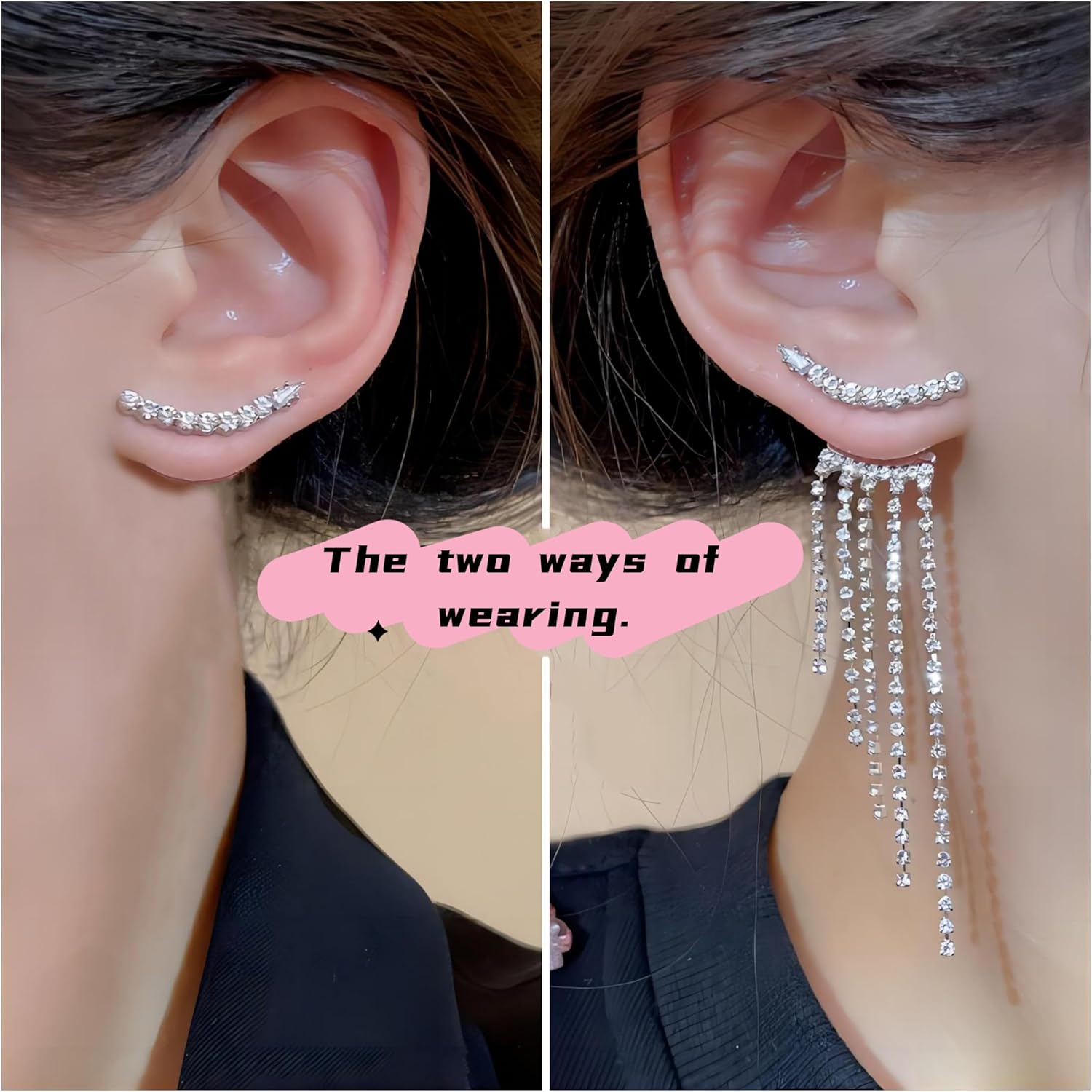 Silver Rhinestone Tassel Earrings for Women Long Tennis Prom Earrings Crystal Chain Dangle Earrings Wedding Party Jewelry (A)