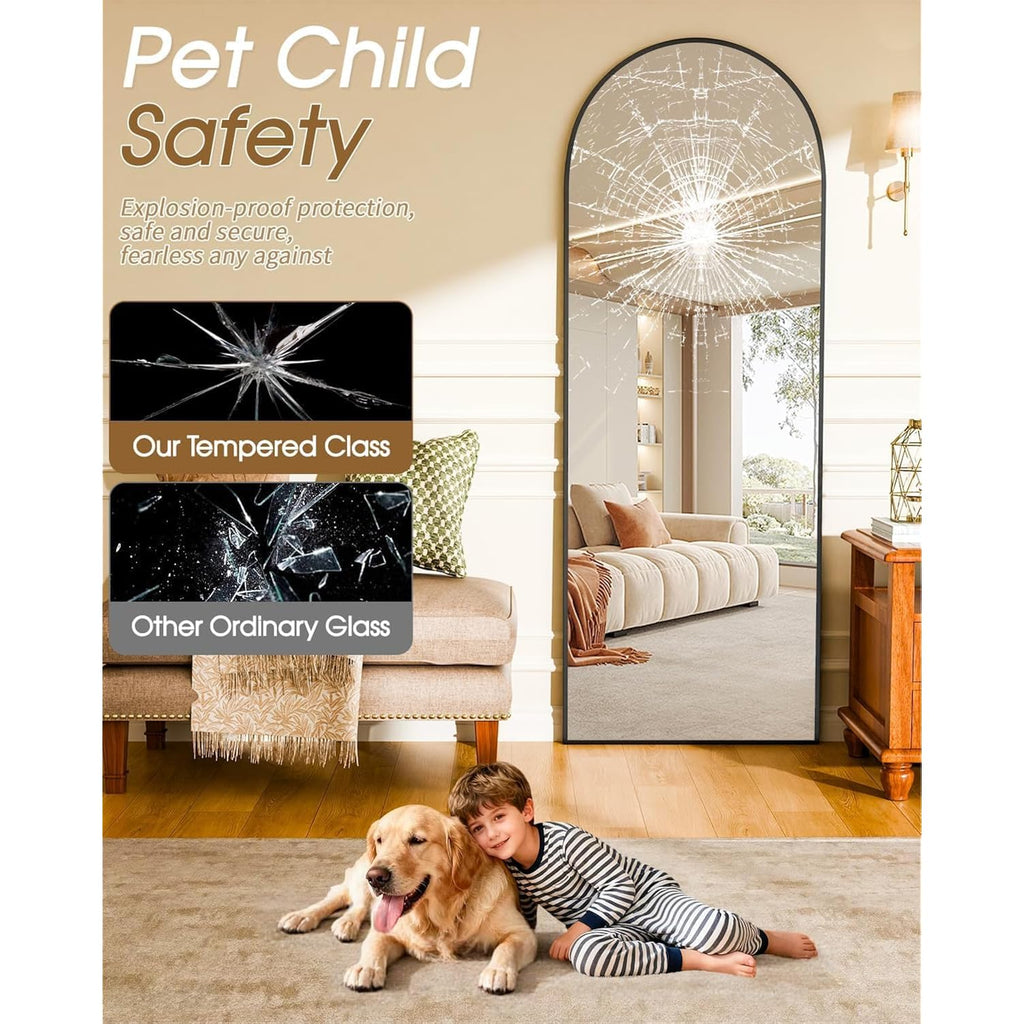 59"x16" Floor Mirror Full Length, Arched Full Length Mirror with Stand, Full Body Mirrors for Bedroom Living Room or Cloakroom Black