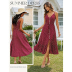 Brovave Women'S 2026 Summer Casual Boho Sundress Polka Dot Spaghetti Strap V Neck Flowy Midi Dresses