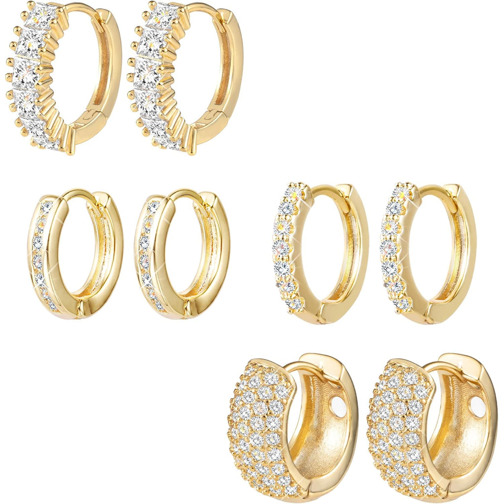 ALEXCRAFT Small Gold Hoop Earrings Set for Women Diamond Pave Gold Earrings Set with Sterling Silver Post