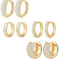 ALEXCRAFT Small Gold Hoop Earrings Set for Women Diamond Pave Gold Earrings Set with Sterling Silver Post