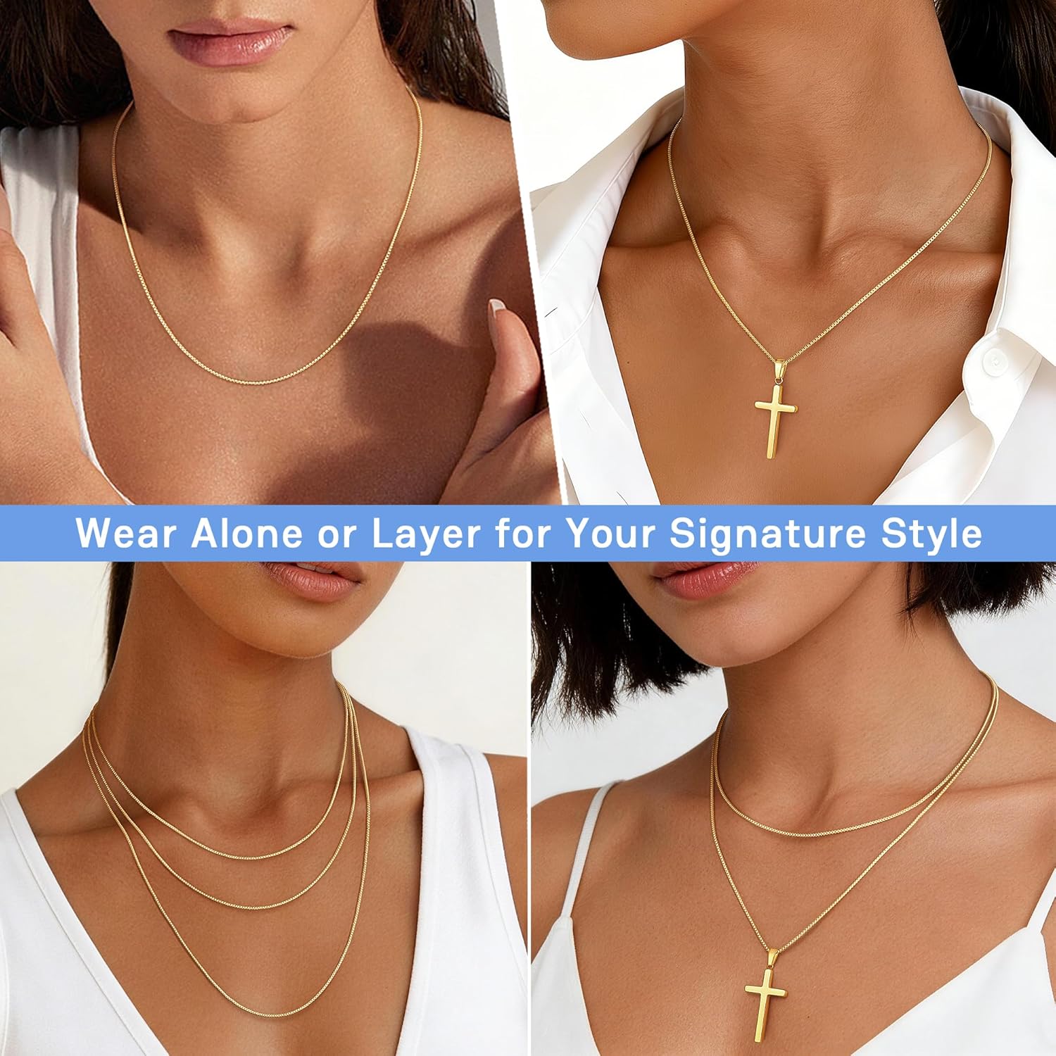 Jewlpire 1.3mm Box Chain 14K Gold Plated 925 Sterling Silver Chain Necklace for Women, Thin & Sturdy Womens Chains Necklace 14 16 18 20 22 24 26 Inches