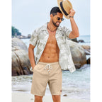 Coofandy Mens Summer Beach Shorts Casual Elastic Waist Drawstring Short Vacation Shorts With Pockets