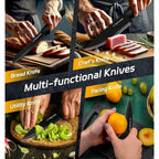 XANAPON Knife Set, 14 Pieces Kitchen Knife Set, High Carbon German Stainless Steel, Dishwasher Safe Cutlery with Sharpener, Black