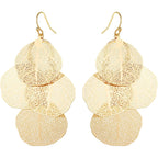 Bohemian Boho Filigree Leaf Chandelier Dangle Earrings for Women – Handcrafted Delicate – 14K Gold Plated – Lightweight
