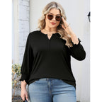 LOMON Womens Plus Size Tops 3/4 Sleeve Blouses Shirts Casual V Neck Loose Tunic Tops 1X-5X
