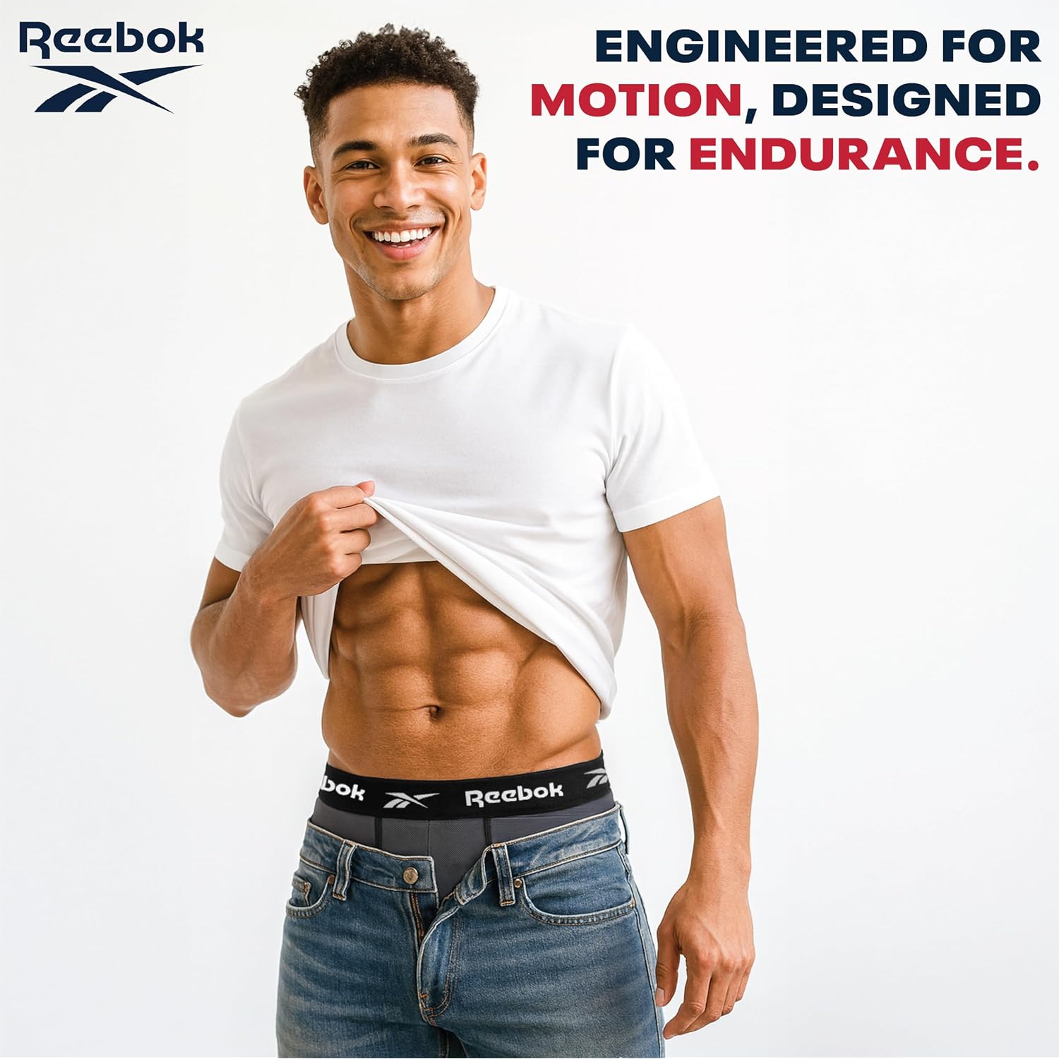 Reebok Men'S Boxer Briefs - 4 Pack 6'' Inseam Stretch Performance Underwear Quick Dry Moisture Wicking Boxers | Athletic Stretch Performance Moisture-Wicking Fabric, No Fly Pouch, Tag-Free Waistband
