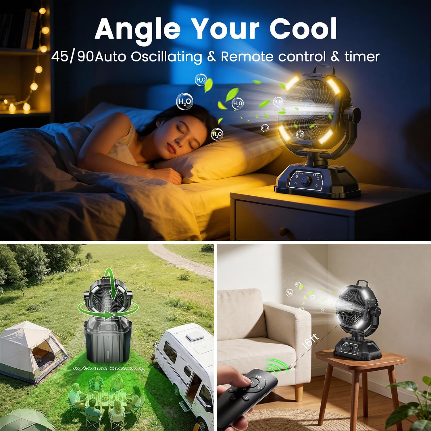 Xap Portable Misting Fan Rechargeable For Hot Weather - 9-Inch Oscillating Camping Fan With Usb Battery As Power Bank, 4 Mist Cooler, 7L Bucket For Outdoor/Camping/Patio/Golf (Black)
