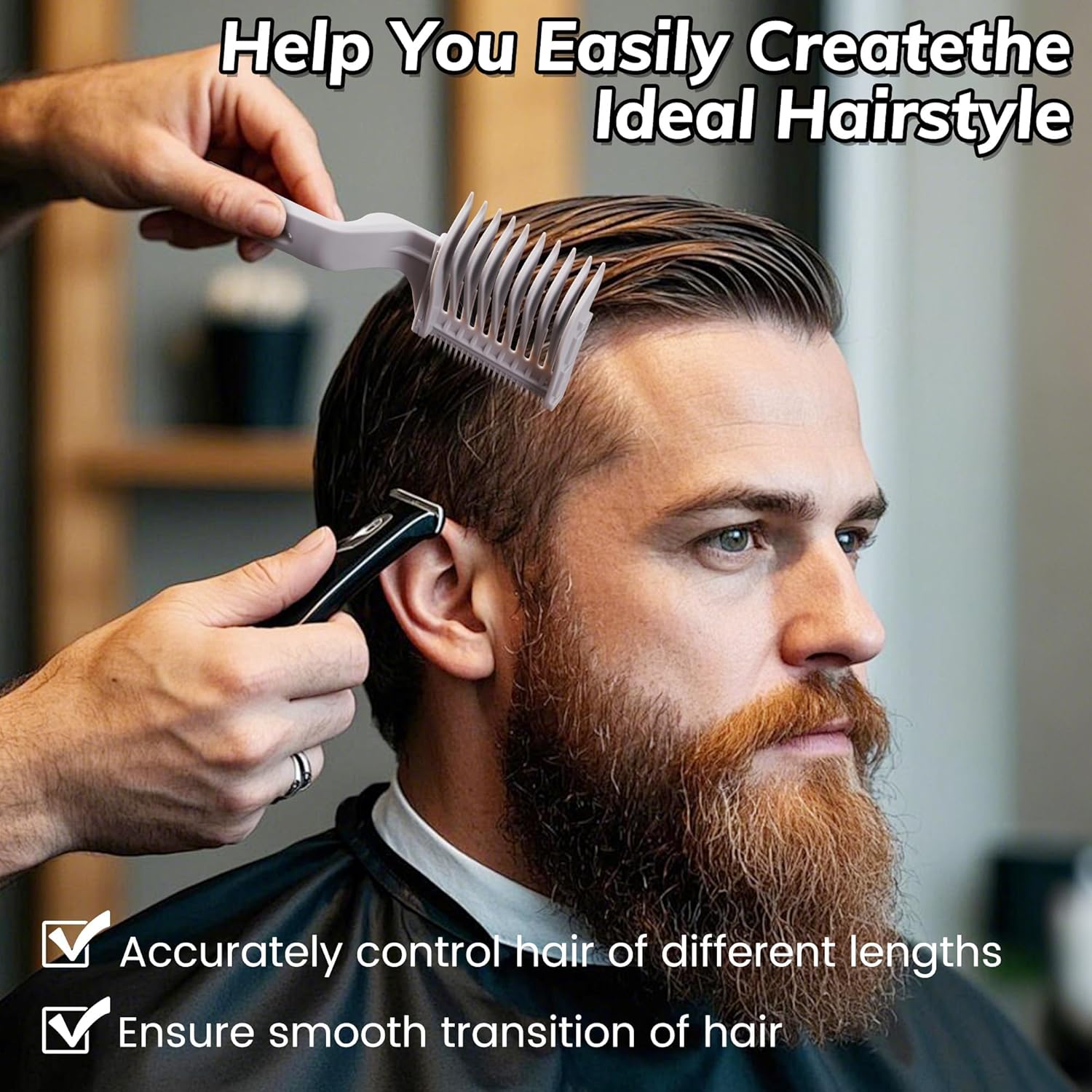 4-in-1 Detachable Fade Comb Set, 4 Different Size Barber Fade Comb, Suitable for Home and Salon Use, Compatible with All Hair Cutting Shears and Barber Tools, Grey