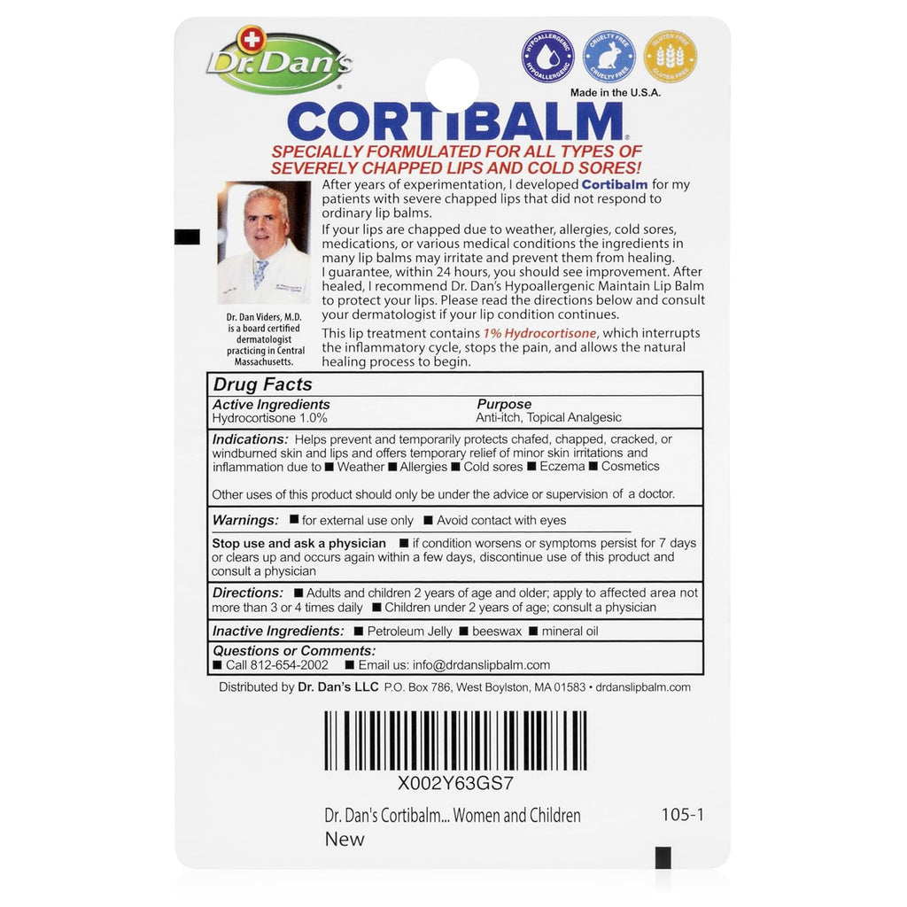 Dr. Dans CortiBalm Lip Balm Patented Formula 0.14 Ounces (3-Pack)