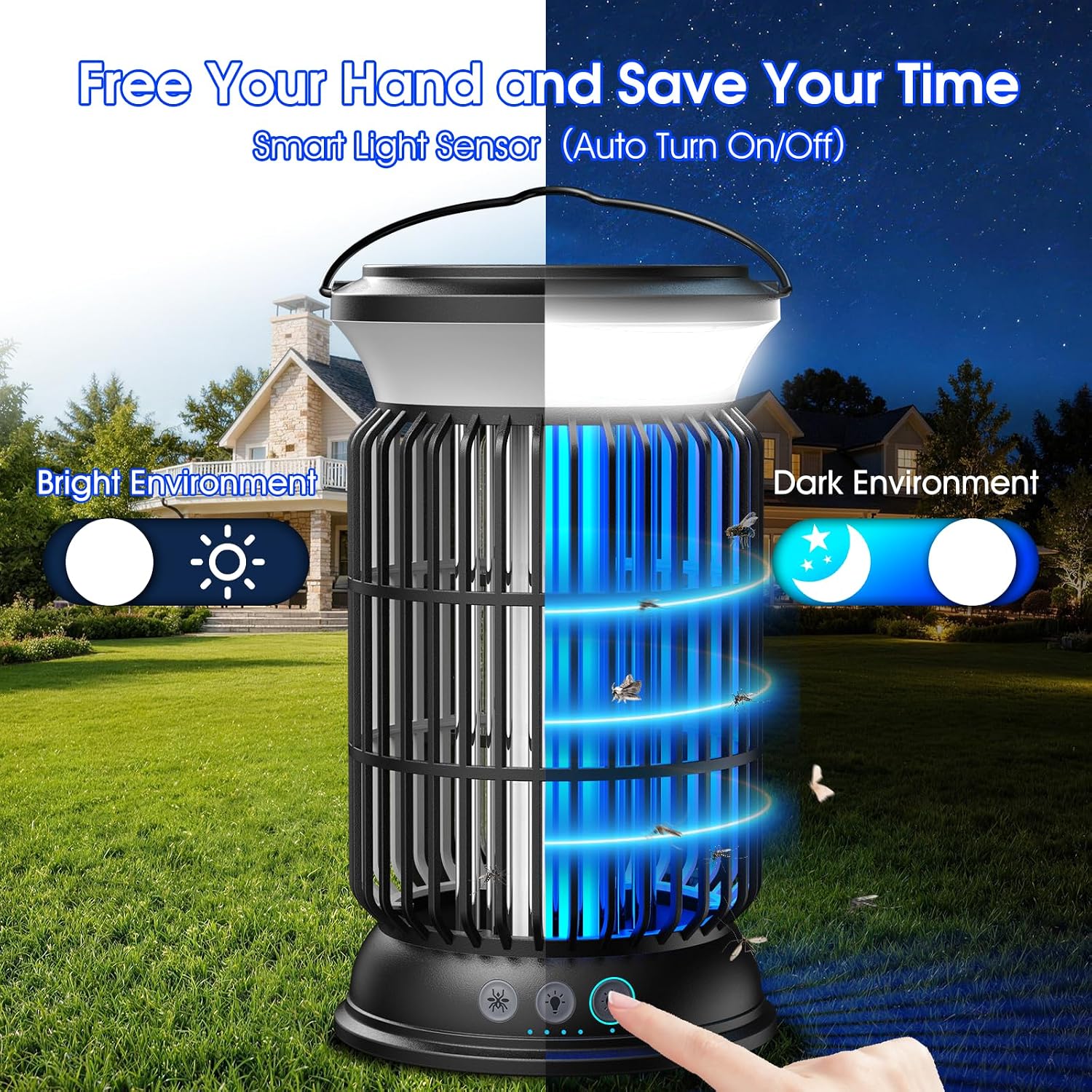 Solar Bug Zapper Outdoor, 4 In 1 Outdoor Essential, 4200V Mosquito Zapper With Ambient Light, Smart Auto Mode, Solar Usb Power For Camping Patio Garden Outdoor Living