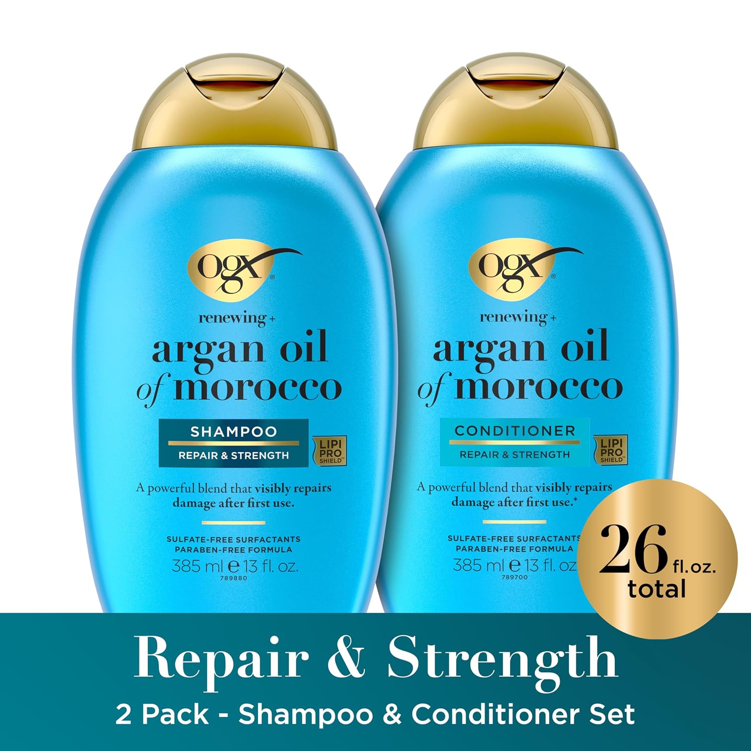 Ogx Renewing + Argan Oil Of Morocco Shampoo & Conditioner Set, Damage Repairing Shampoo & Conditioner Helps Strengthen & Repair Dry, Damaged Hair, Sulfate-Free Surfactants, 13 Fl. Oz, 2 Pack