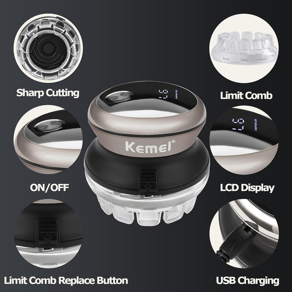 Kemei Professional Hair Clippers For Men, Automatic Circular Hair Trimmer, Cordless Self-Haircut Kit With Led Display, Km-887 Silvery