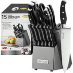 Mccook® Knife Sets,German Stainless Steel Kitchen Knife Block Set With Built-In Sharpener