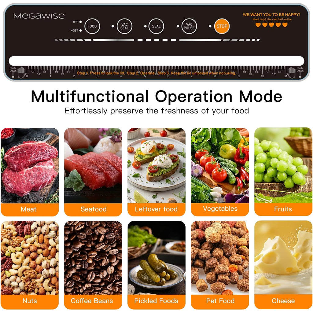 Megawise Powerful And Compact Vacuum Sealer Machine One-Touch Automatic Food Sealer