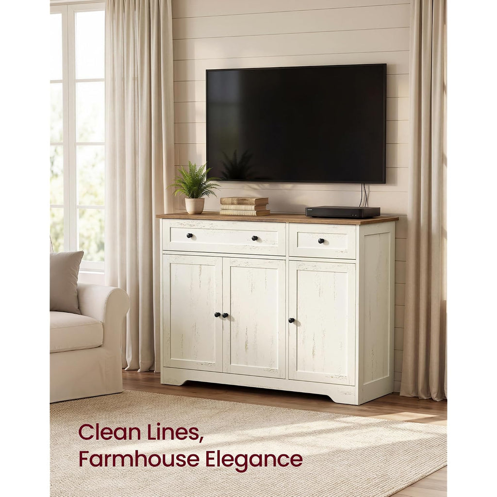 Vasagle Siren Collection - Buffet Cabinet, Traditional Basic Coffee Bar Cabinet With 2 Drawers, Adjustable Shelves, 3 Doors, Sideboard, 42.1 X 15.8 X 31.8 Inches, Cloud White Ulsc531Wj01S