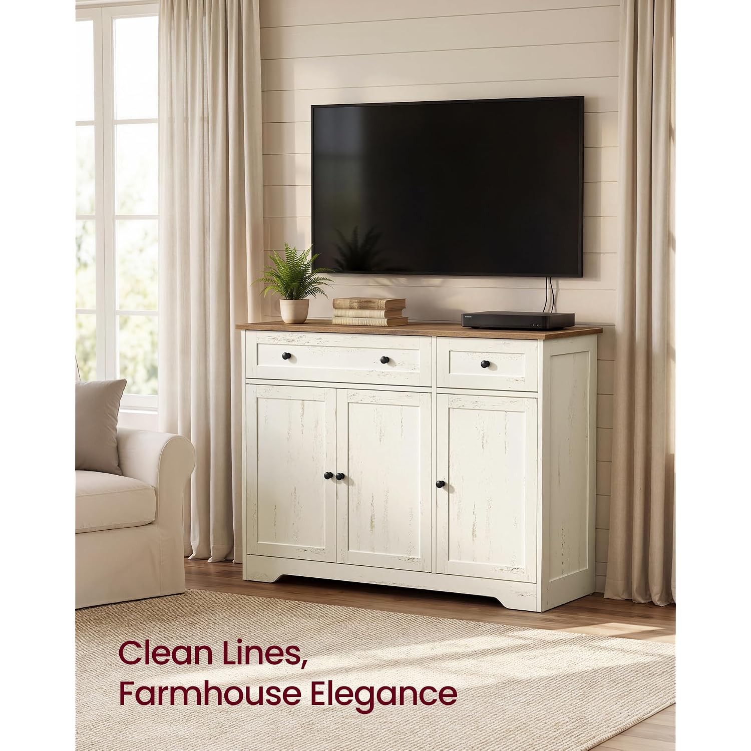 Vasagle Siren Collection - Buffet Cabinet, Traditional Basic Coffee Bar Cabinet With 2 Drawers, Adjustable Shelves, 3 Doors, Sideboard, 42.1 X 15.8 X 31.8 Inches, Cloud White Ulsc531Wj01S