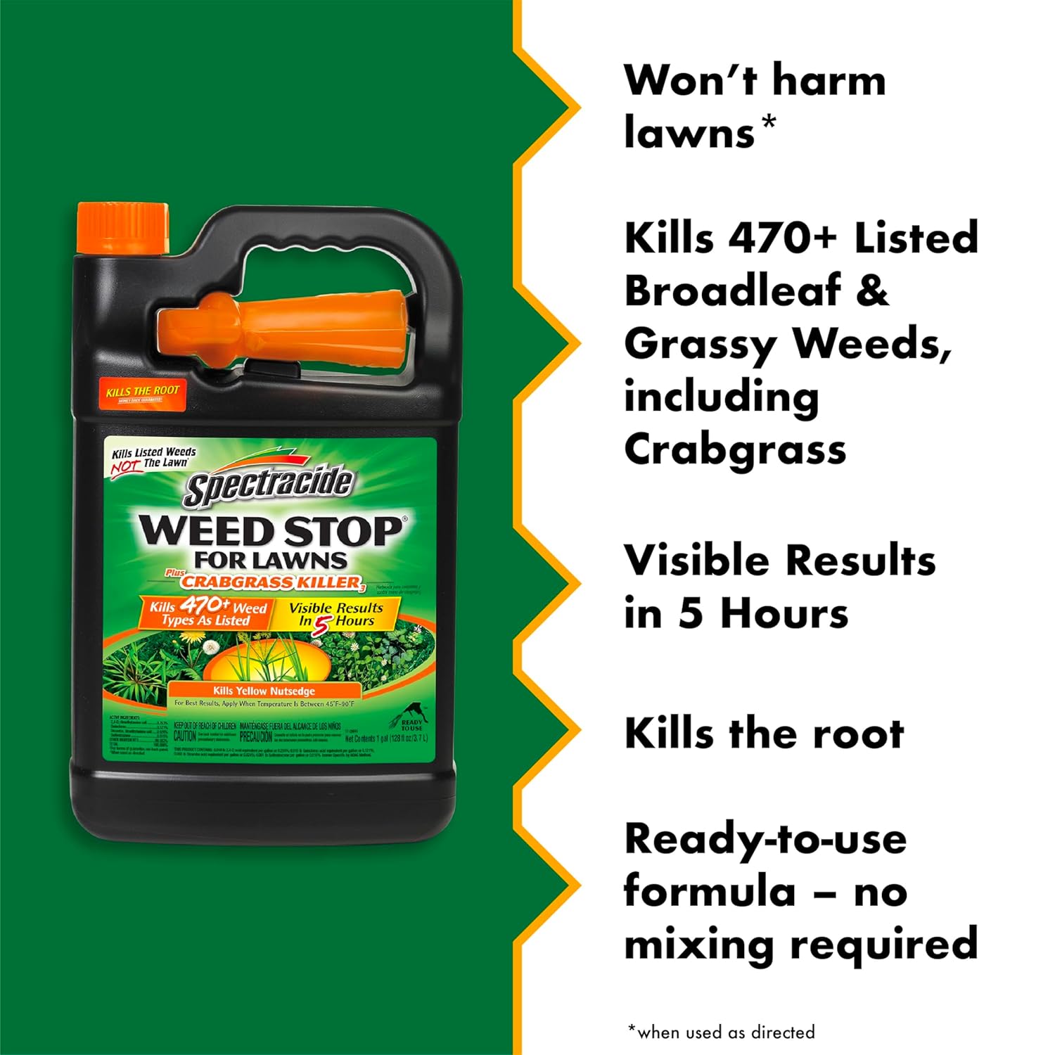 Spectracide Weed Stop For Lawns Plus Crabgrass Killer, 1 Gallon, Ready-To-Use Formula Kills More Than 470 Types Of Weeds As Listed Including Dandelion, Chickweed, Clover, Crabgrass And Yellow Nutsedge
