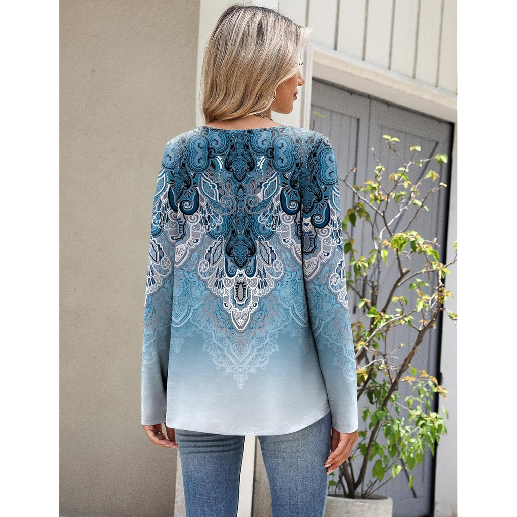 Long Sleeve Shirts for Women Spring Tops Casual Dressy V Neck Blouses Boho Tunic Western Clothes Vacation Outfits