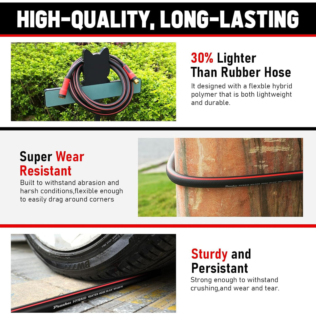 Garden Hose 25Ft X 5/8", Non-Expandable Heavy Duty Premium Flexible Hose | No Kink, Leakproof, Lightweight Hybrid Water Hose With Male To Female Fittings For Household&Backyard