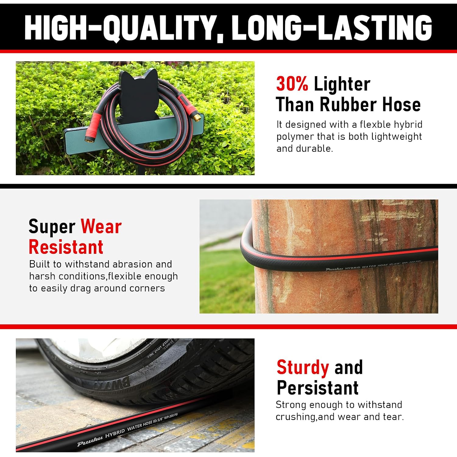 Garden Hose 25Ft X 5/8", Non-Expandable Heavy Duty Premium Flexible Hose | No Kink, Leakproof, Lightweight Hybrid Water Hose With Male To Female Fittings For Household&Backyard