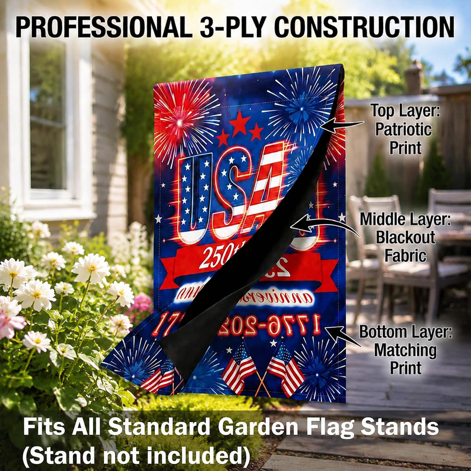 250 Anniversary Usa Garden Flag - 250 Years Of Freedom Double Sided 3-Ply American Patriotic Flags 1776-2026, Uv Protection Fade Resistant 12X18 Inch Yard Flag Commemorative Merchandise For Outdoor Celebration