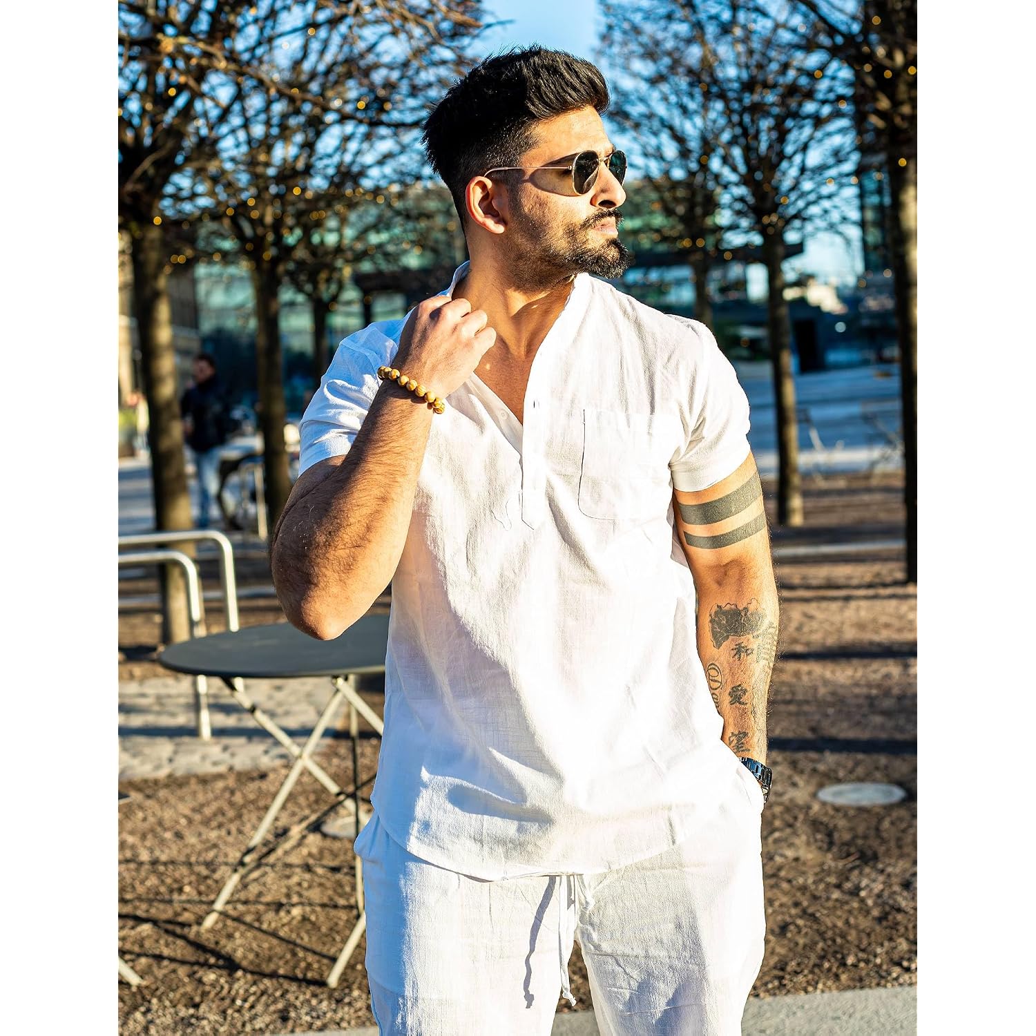 Coofandy Men'S Cotton Linen Henley Shirt Short Sleeve Hippie Casual Beach T-Shirts With Pocket