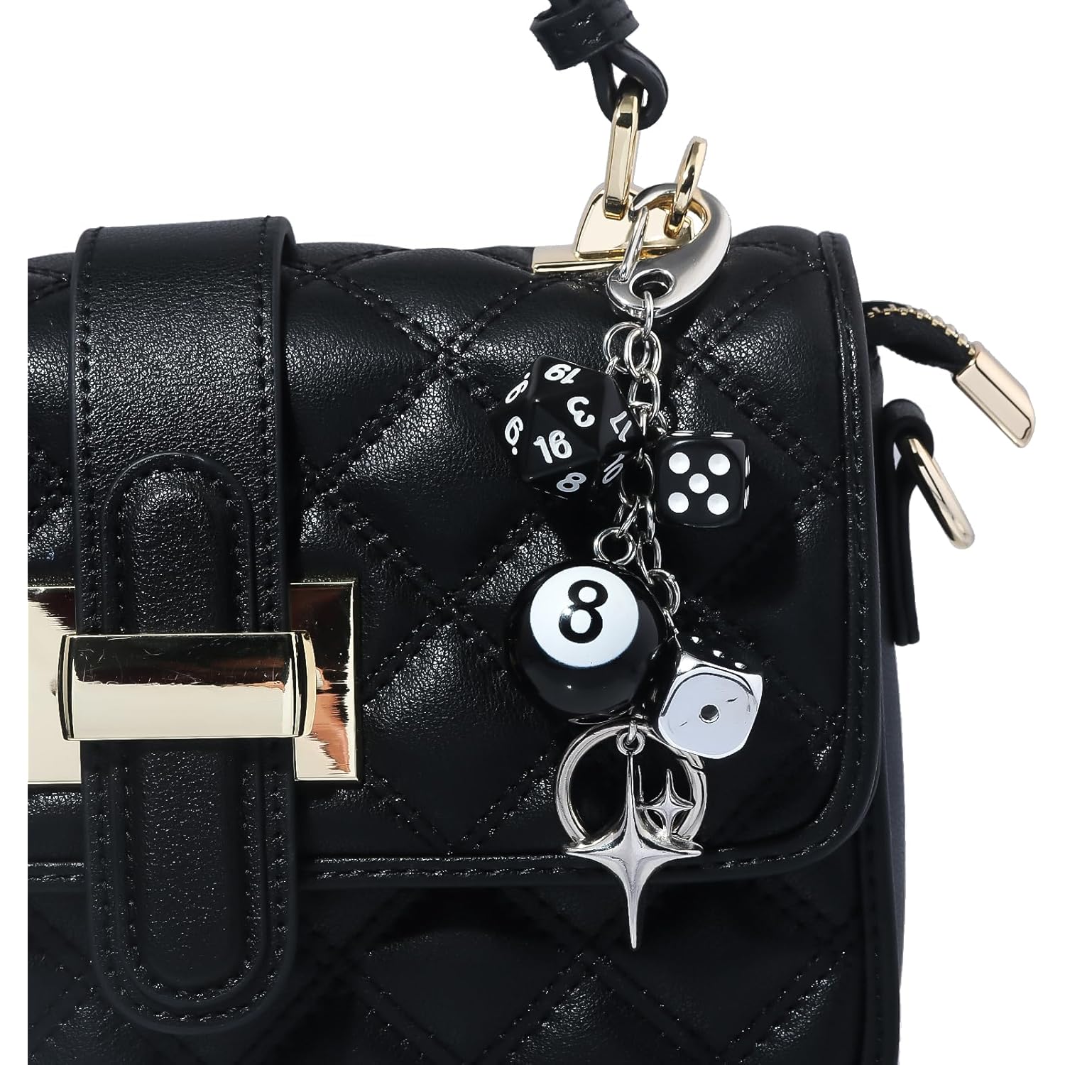 8 Ball Dice Charm Keychain - Cute Bag Purse Handbag Accessories - Y2K Aesthetic Key Chain for Women Men