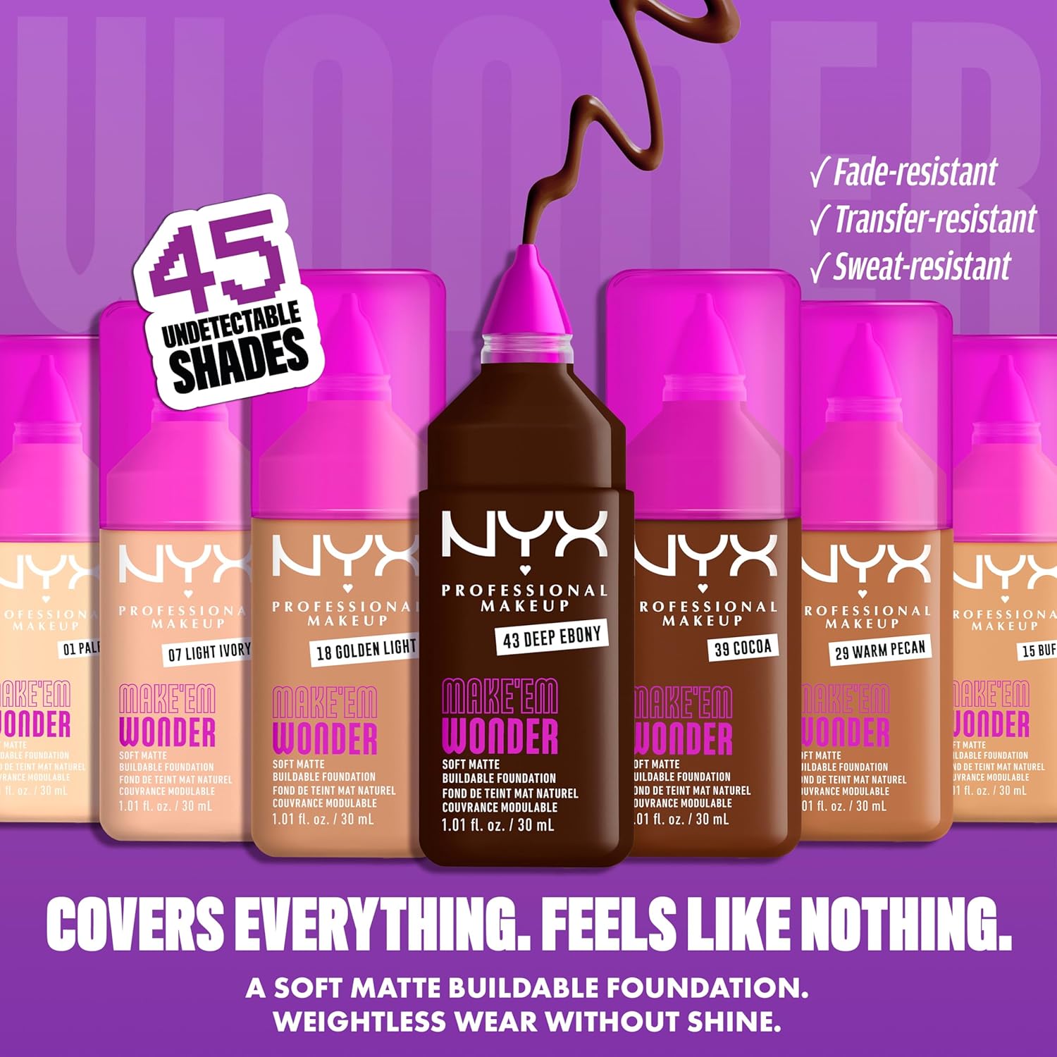 NYX PROFESSIONAL MAKEUP Make 'Em Wonder Liquid Foundation, 24HR Foundation Makeup With A Soft Matte Finish, Buildable Full Coverage - 02 Fair Porcelain