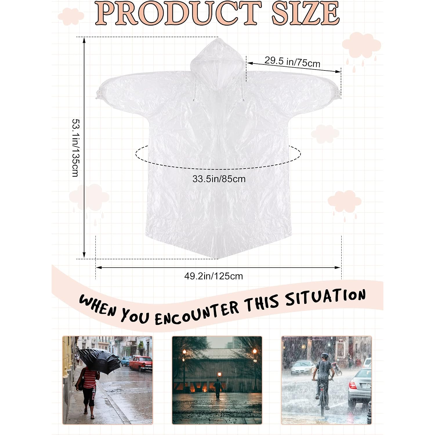 40 Pack Disposable Rain Ponchos For Adults Disposable Ponchos Pack With Drawstring Hood Elastic Sleeves Raincoat For Camping