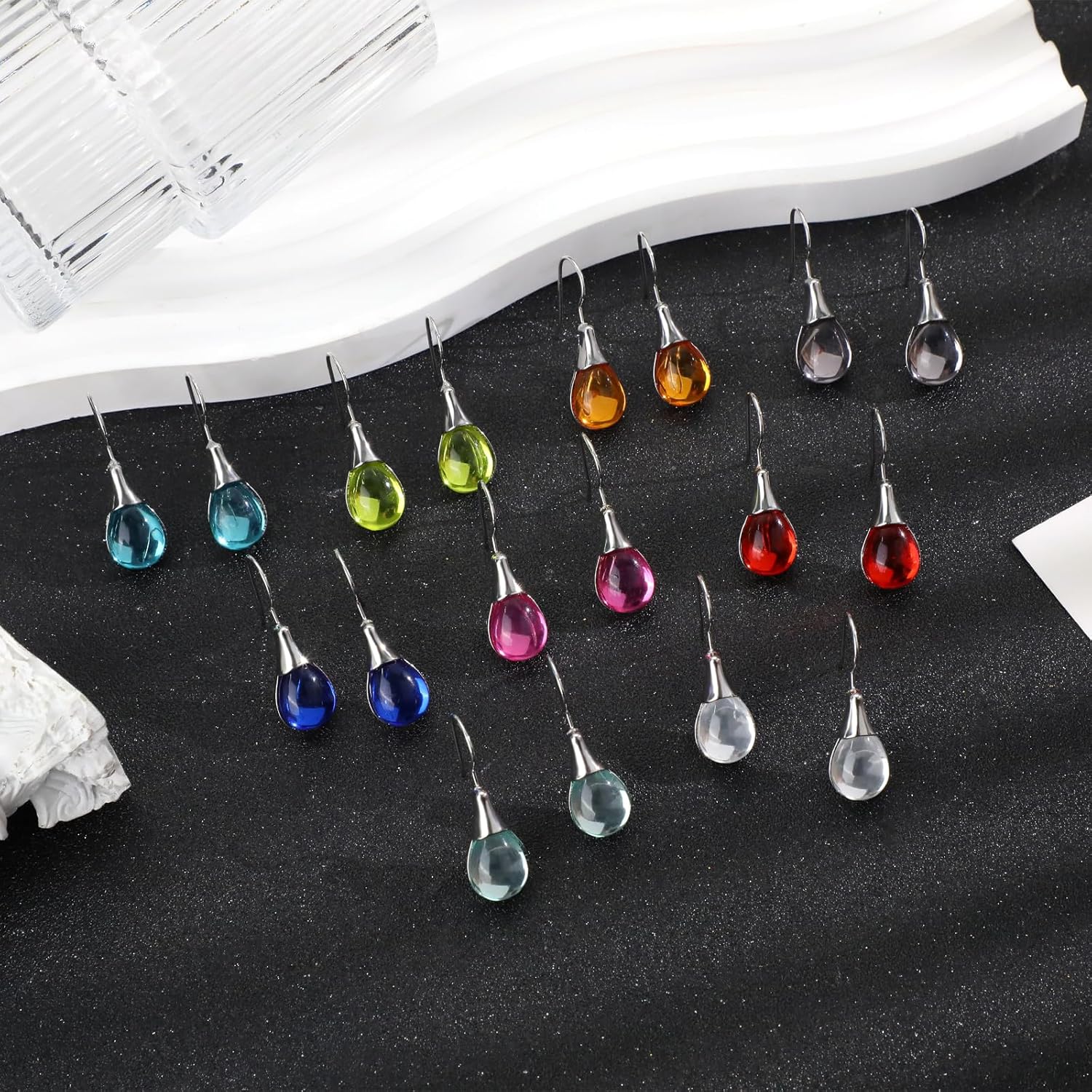 Ritach Teardrop Earrings for Women Trendy Sterling Silver Hypoallergenic Crystal Dangle Drop Earrings Set for Jewelry