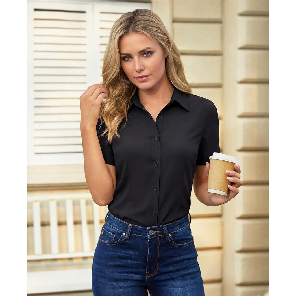Button Down Shirts for Women Short Sleeve Dress Shirt Stretch Wrinkle Free Business Casual Office Blouse Work Tops