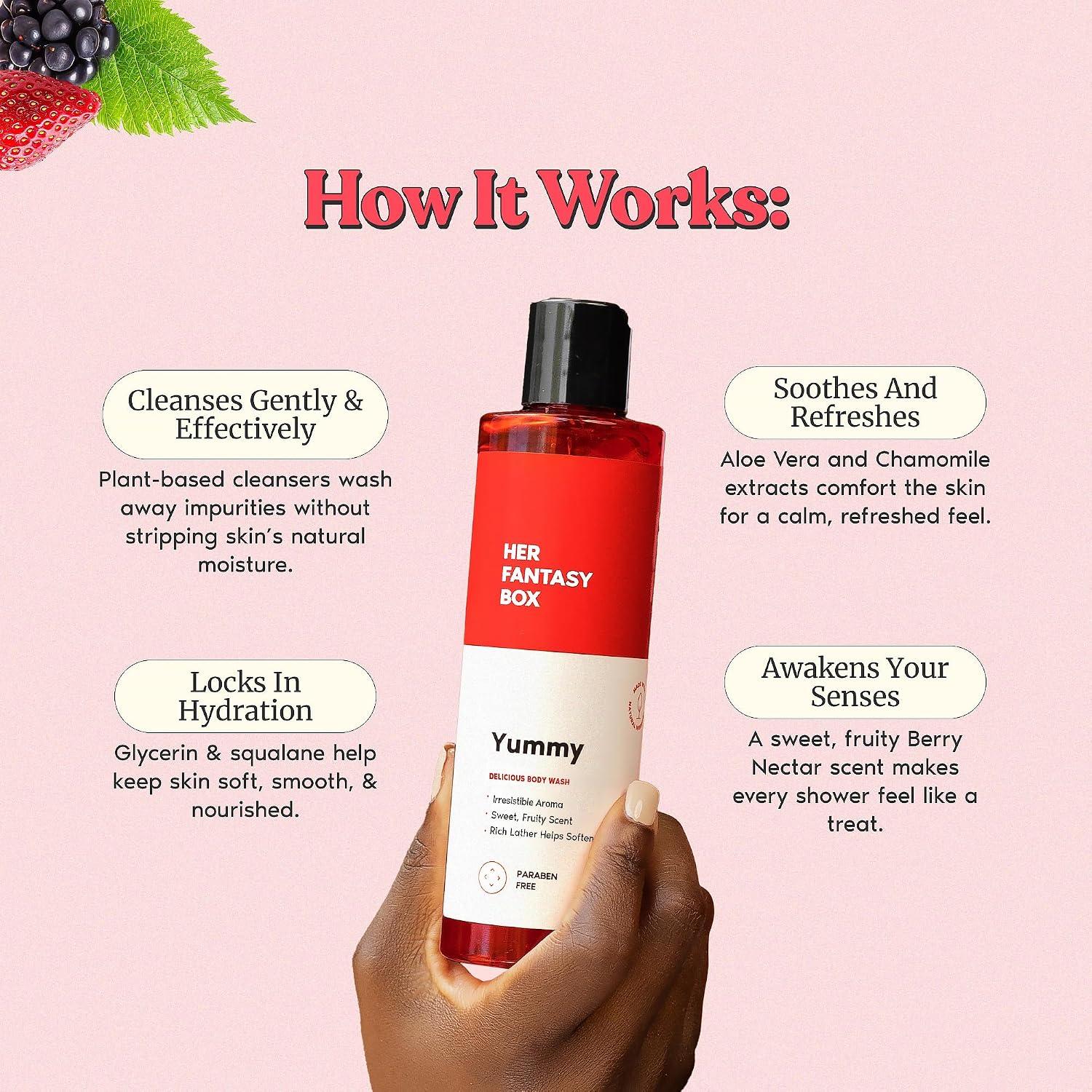 Her Fantasy Box Yummy | Body Wash - Indulgent, Luxurious Body Wash For Deep Cleansing, Moisturizing, And Nourishing Skin - Refreshing Scent For All Skin Types - 8 Oz