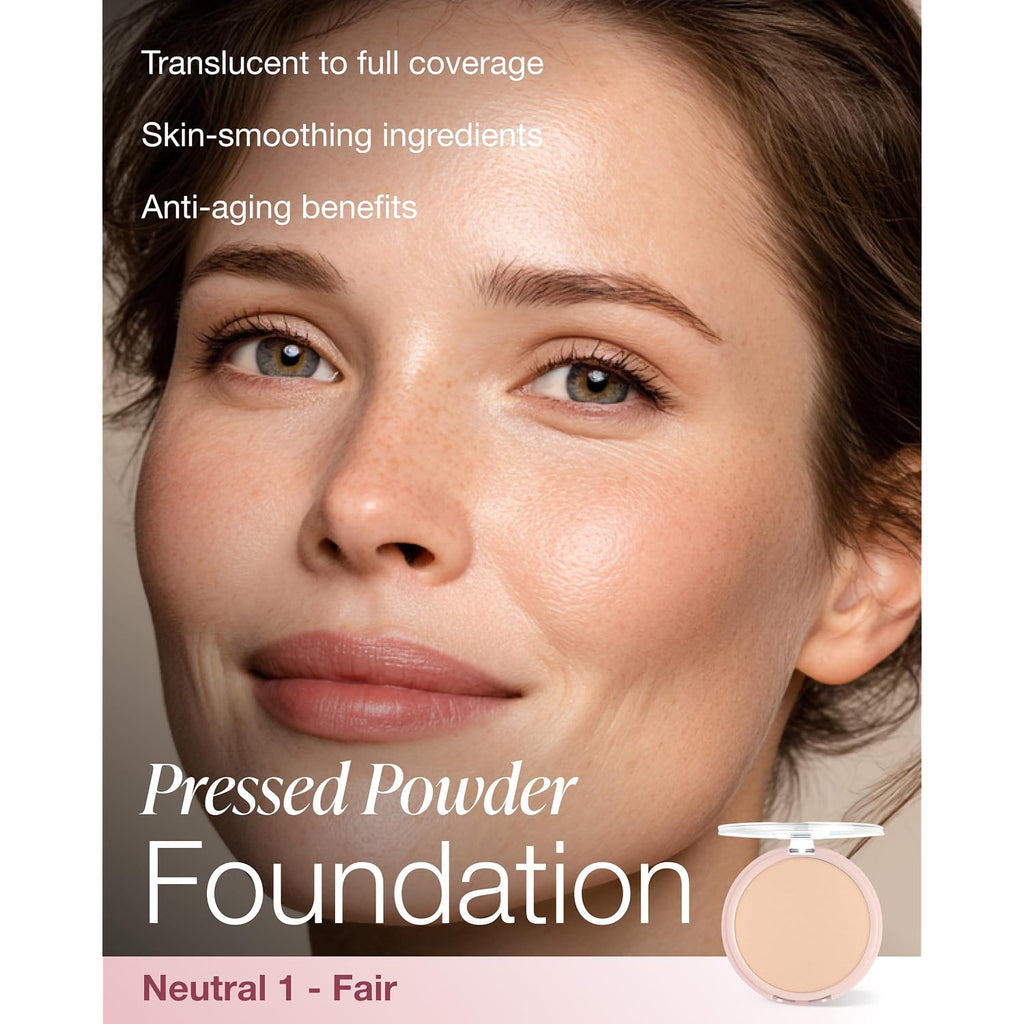 Mineral Fusion Pressed Powder Foundation - Matte Finish Face Powder For Fair Skin With Peachy Undertones - Age Defying Foundation Makeup - Talc Free, Hypoallergenic, Cruelty-Free (Neutral 1)
