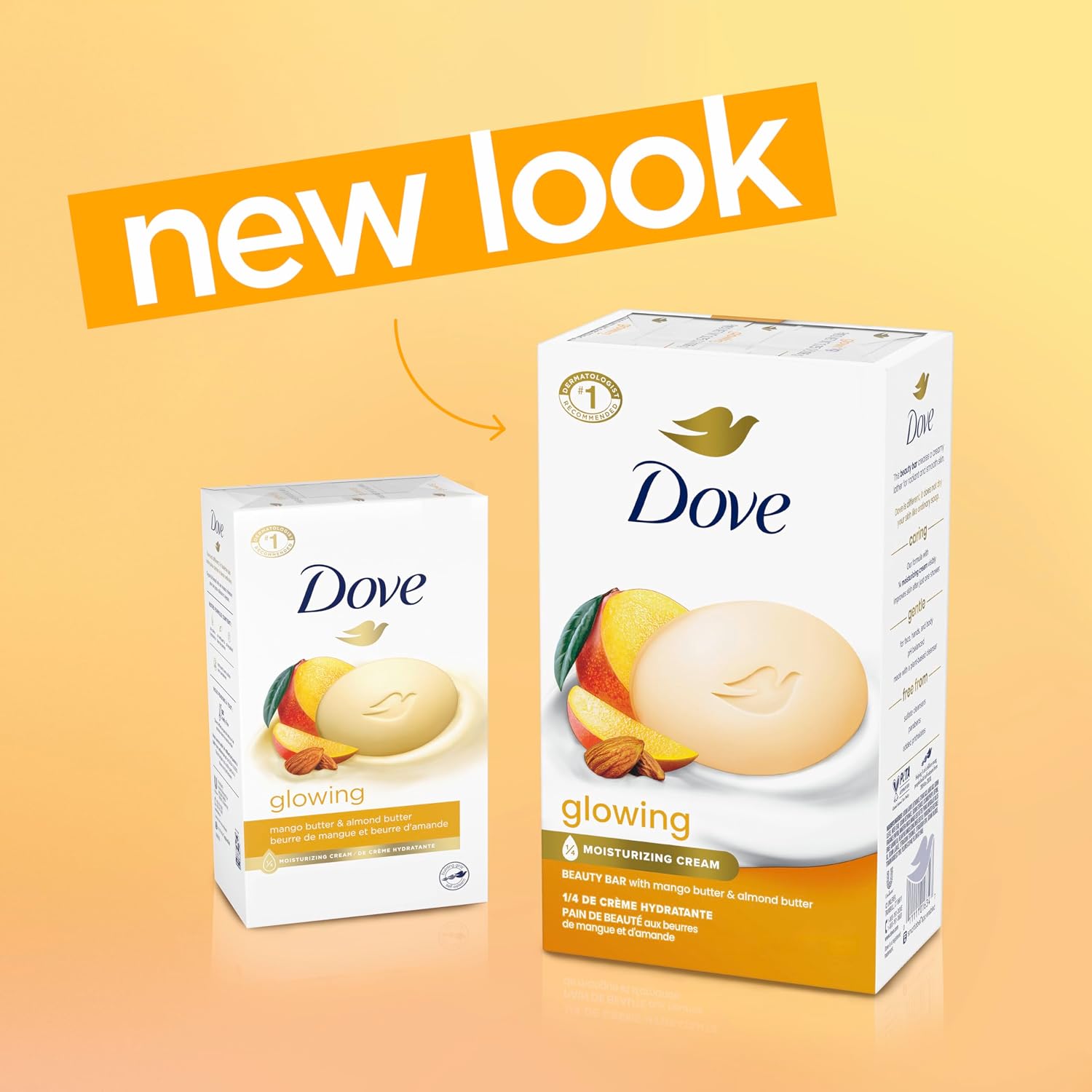 Dove Glowing Beauty Bar Soap 8 Count, Mango & Almond Butters, 3.75 Oz I Moisturizing Beauty Bar With Mango And Almond Butters For Soft, Smooth And Radiant-Looking Skin