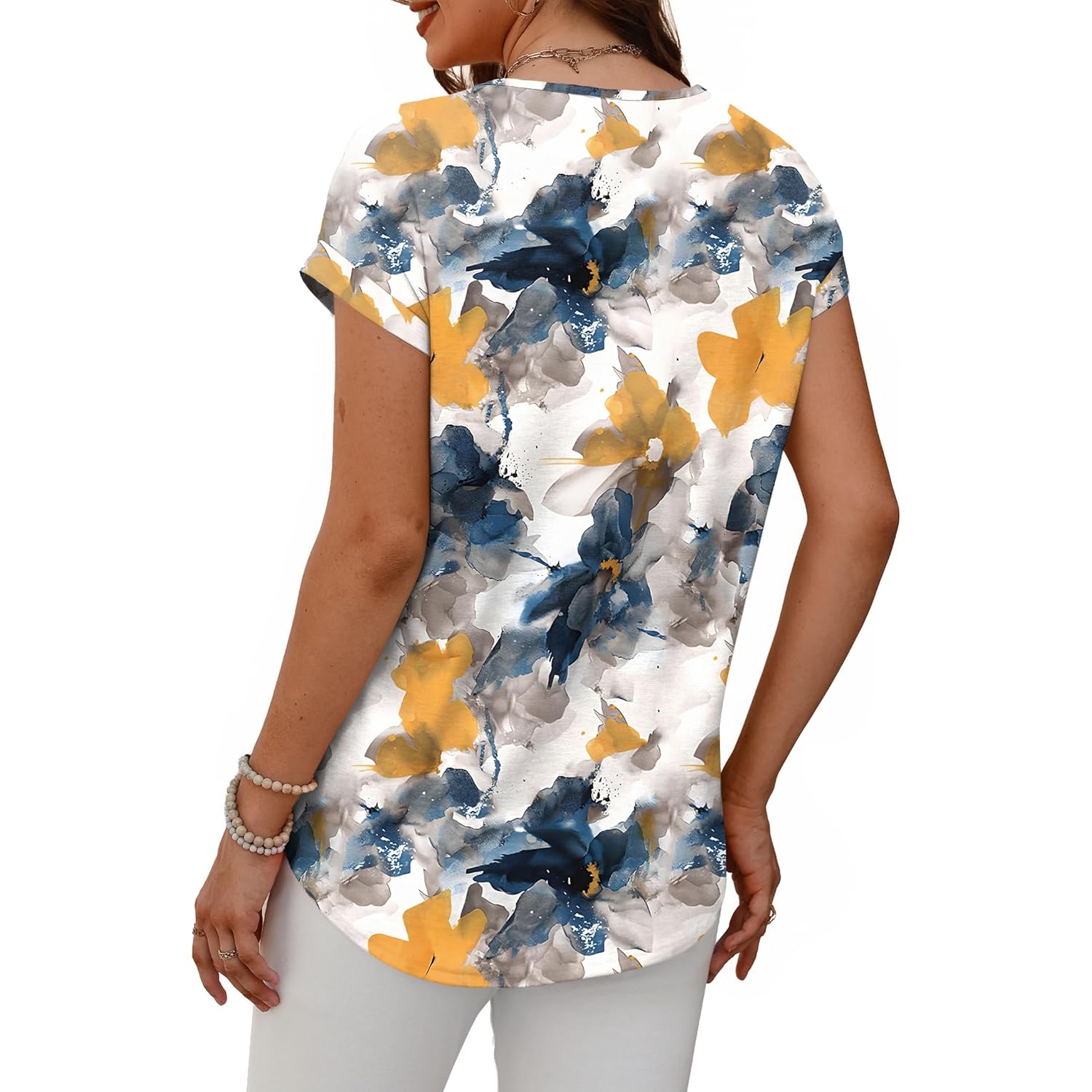 Womens T Shirts V Neck Cap Sleeve Summer Tops Basic Women Blouses Beach Vacation Spring Clothes