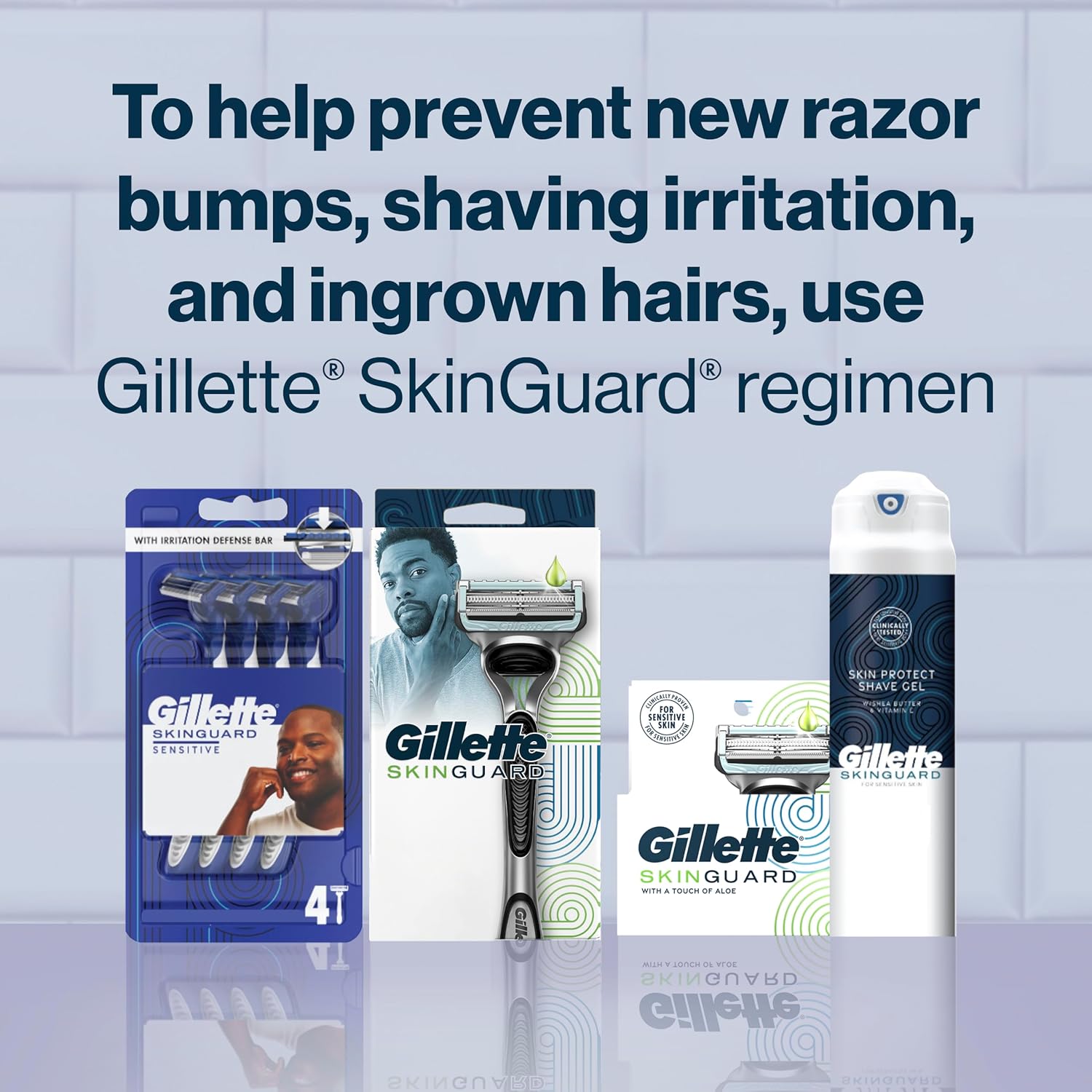 Gillette SkinGuard Razors for Men, 1 Razor Handle and 2 Razor Blade Refills, Designed for Men with Sensitive Skin, Razor Bumps, and Shaving Irritation
