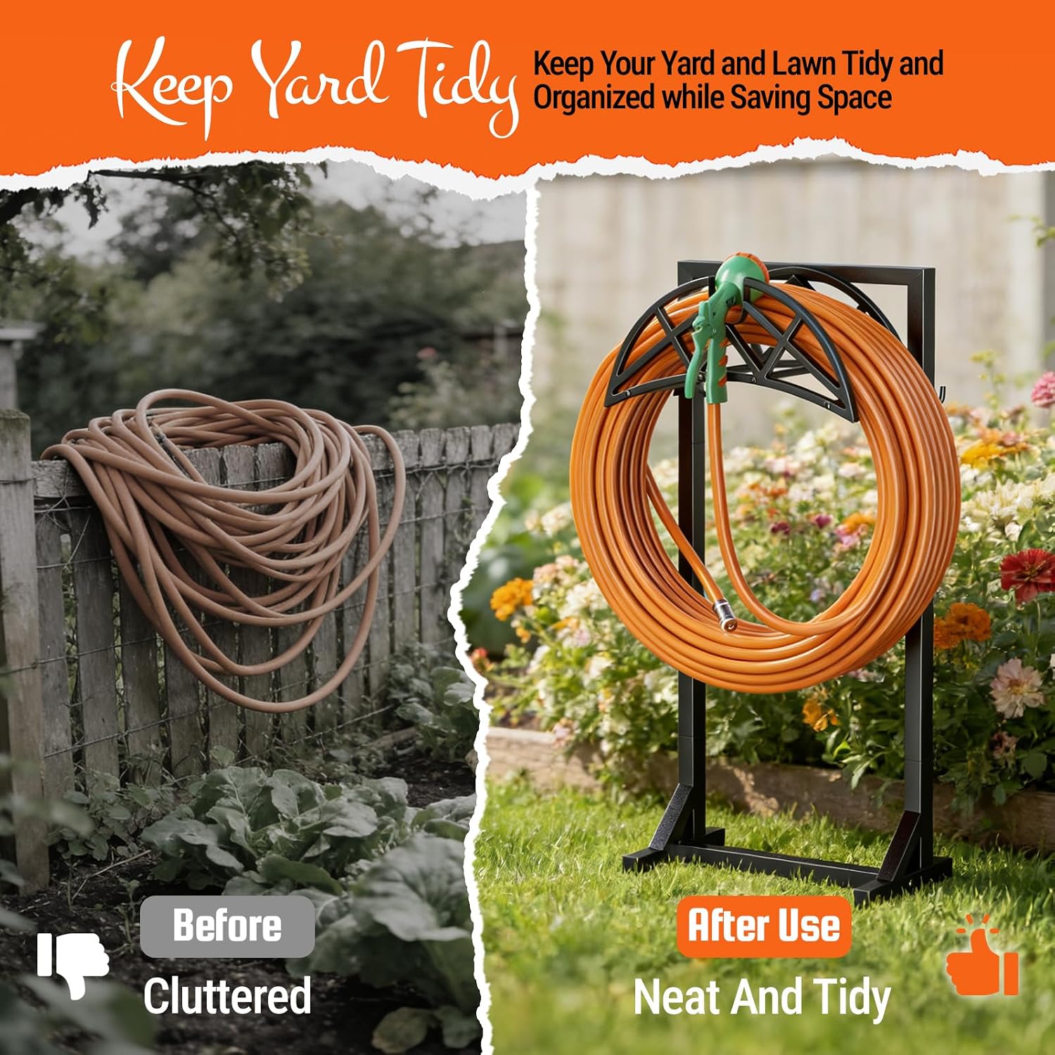 Garden Hose Holder, Heavy-Duty Water Hose Reel With Stable Base & 2 Tool Hooks, Freestanding Storage Rack For Outside, Holds 150Ft – Metal Stand For Yard & Lawn