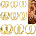9 Pairs Gold Huggie Hoop Earrings Sets for Women, 14K Gold Plated Small Hoop Earring Sets for Multiple Piercing, Hypoallergenic Thick Lightweight Earring for Womens Jewelry Gifts