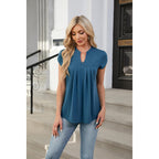 Women's Tunic Tops Summer Dressy Casual Blouses Business Outfits Plus Size Cap Sleeve Pleated Shirts