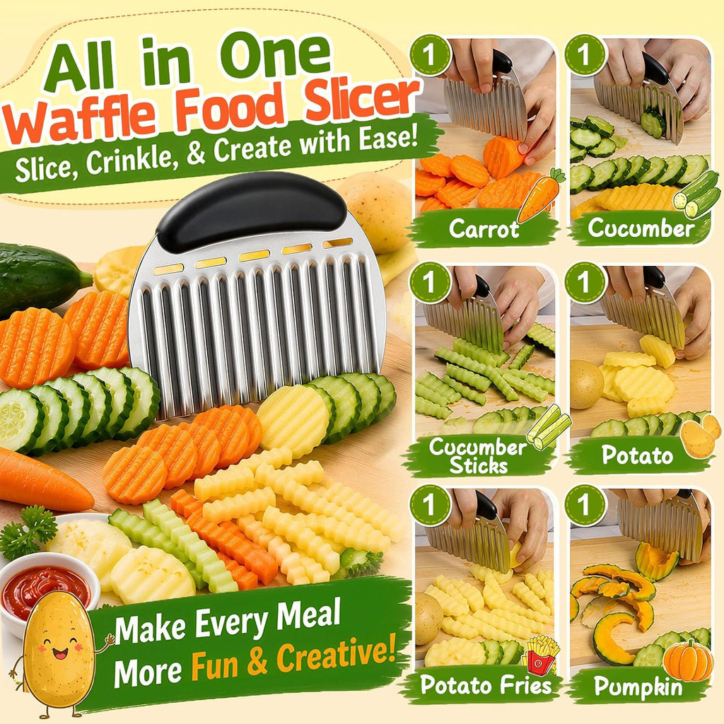 Large Crinkle Cutter French Fry Cutter, Stainless Steel Wavy Slicer | Large Crinkle Potato Slicer Wavy Chopper, Crinkle Cutting Chopping Tools With Handle