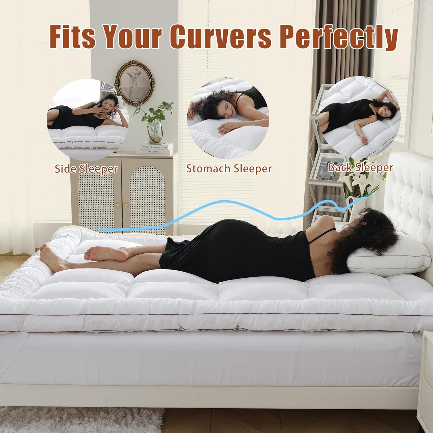 Whatsbedding 3 Inch Memory Foam Mattress Topper (Queen, 60X80), 1700 Gsm