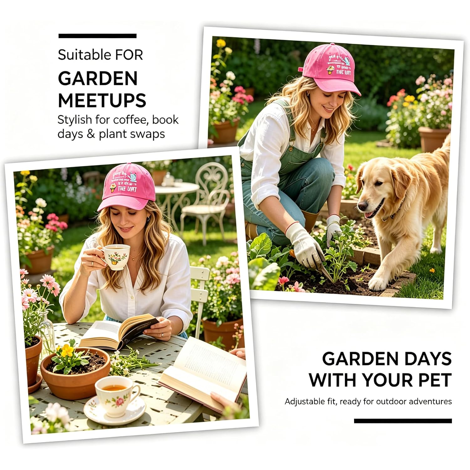 Gardening Hat for Women - Adjustable Cotton Garden Hat, Retirement Gifts for Mom Grandma, Gardening Essentials Pink