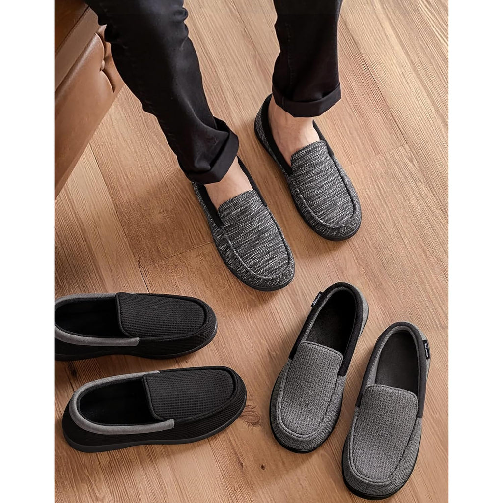Hometop Men'S Knit Moccasin Slippers Memory Foam House Shoes Indoor Outdoor