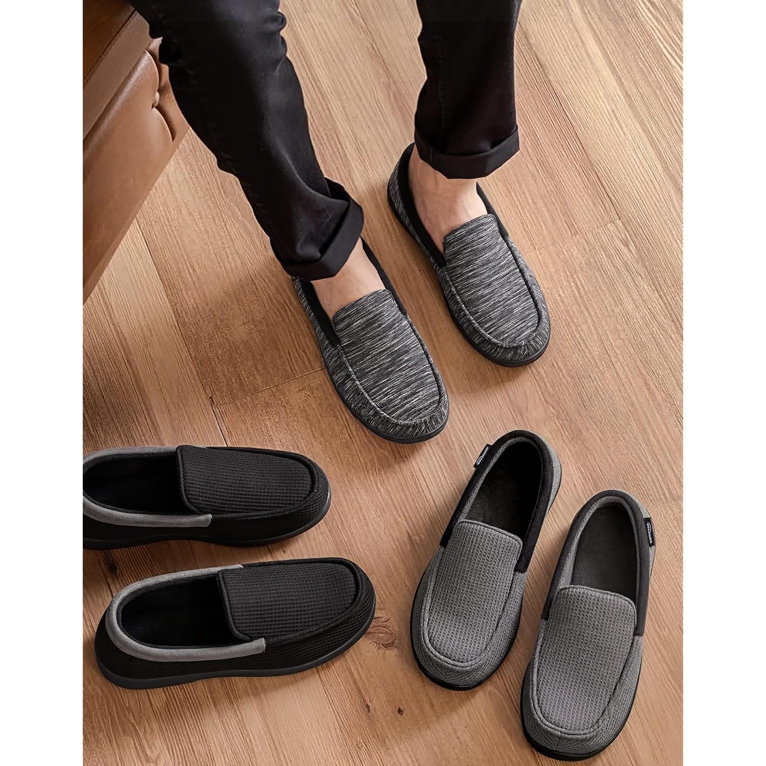 Hometop Men'S Knit Moccasin Slippers Memory Foam House Shoes Indoor Outdoor