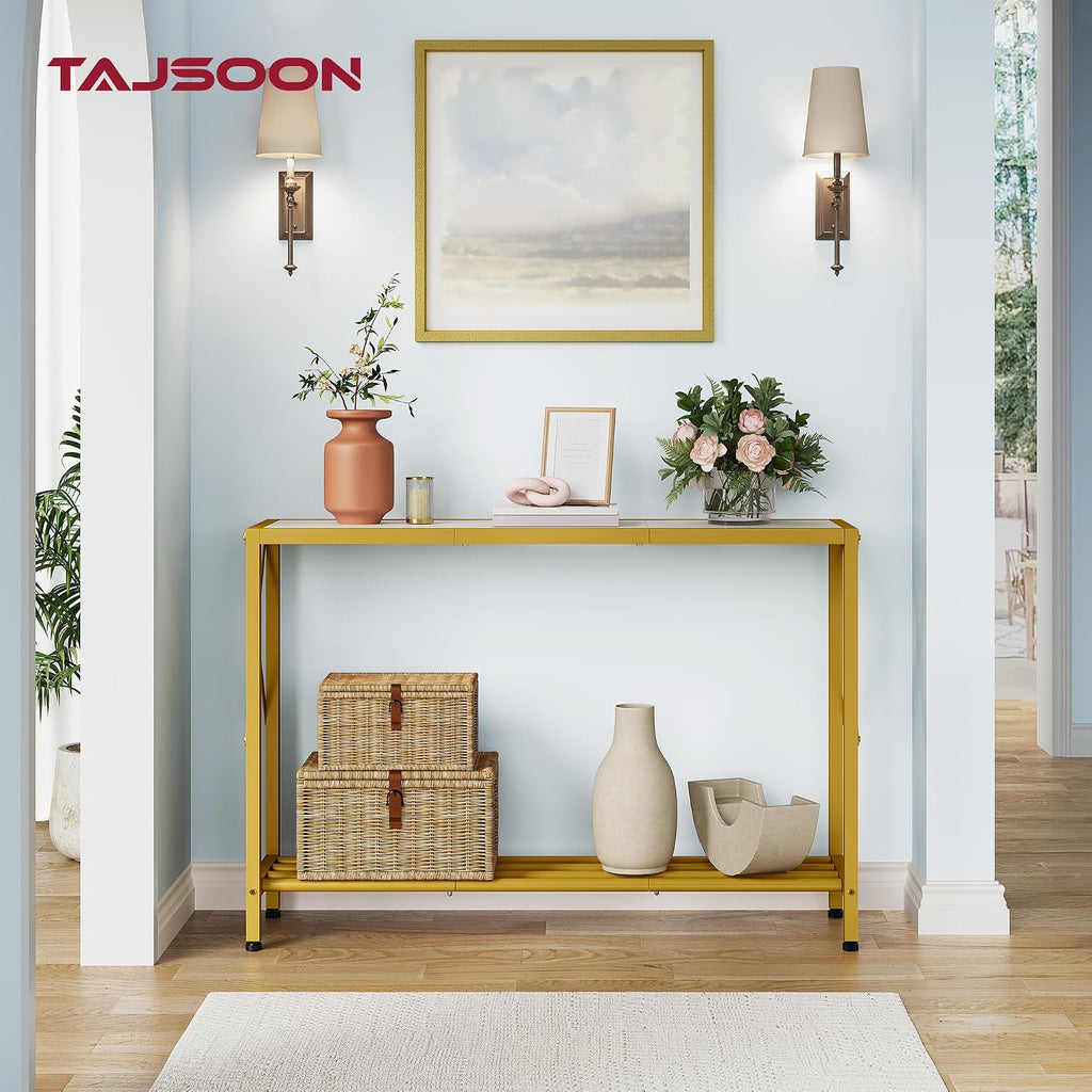 Entryway Table 41.8”, 2-Tier Entry Way Console Entrance Table, Narrow Sofa Table With Shelves, Ideal For Hallway, Entryway, Living Room, Foyer, Corridor, And Office (Gold & White)