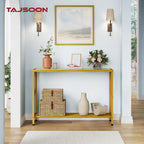 Entryway Table 41.8”, 2-Tier Entry Way Console Entrance Table, Narrow Sofa Table With Shelves, Ideal For Hallway, Entryway, Living Room, Foyer, Corridor, And Office (Gold & White)